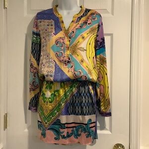 HALE BOB ANTHROPOLOGIE Silk Multicolor Boho Bold Spring Maximalist Mini Dress XS